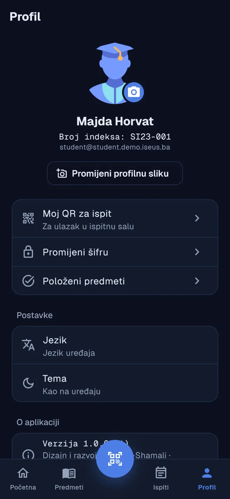Profil studenta i izbor jezika u mobilnoj aplikaciji