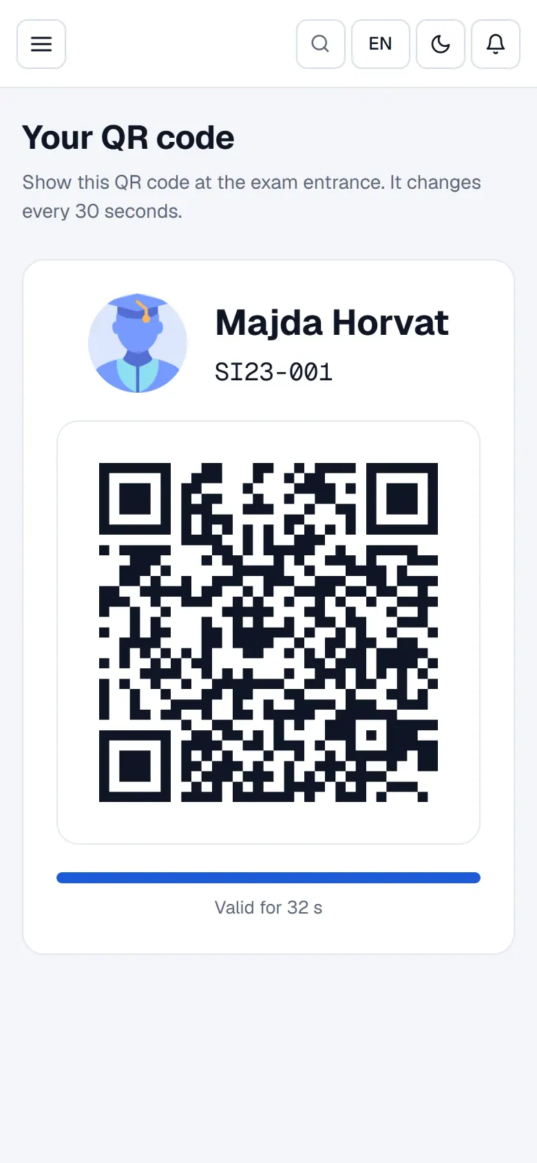 Persönlicher QR-Code eines Studierenden auf dem Handy