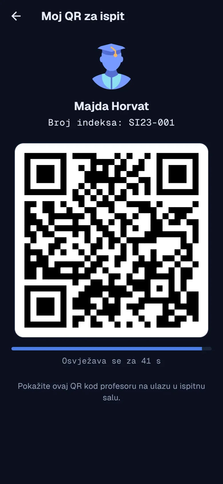 Ispitna propusnica s QR kodom u studentskoj aplikaciji