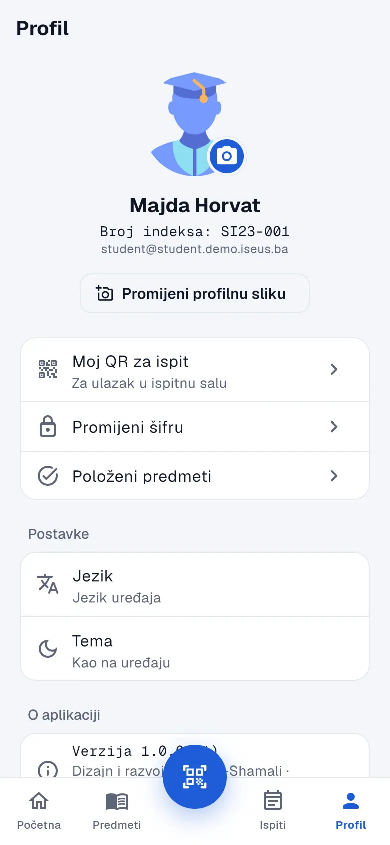 Profil studenta i izbor jezika u mobilnoj aplikaciji